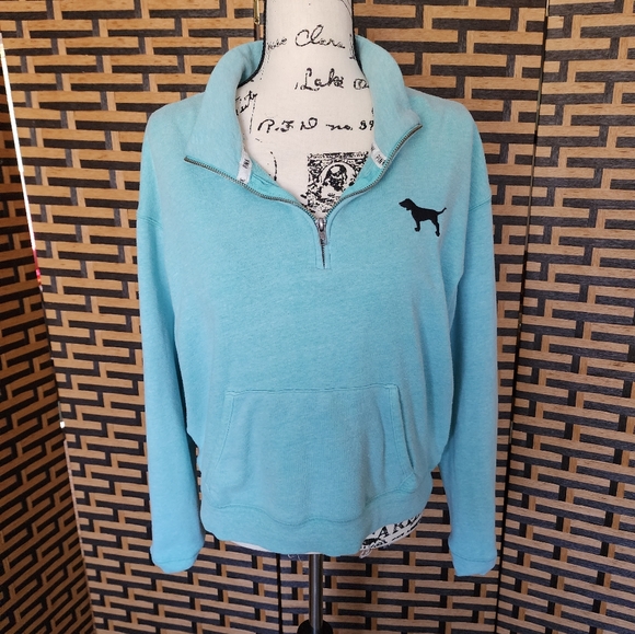 PINK Victoria's Secret Tops - VS PINK Teal Blue Half Zip Semi Cropped Sweatshirt Sz: M